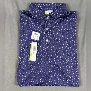 Tailorbyrd Golf Shirt Polo Pin Flags Print Large Navy Blue Polyester Spandex